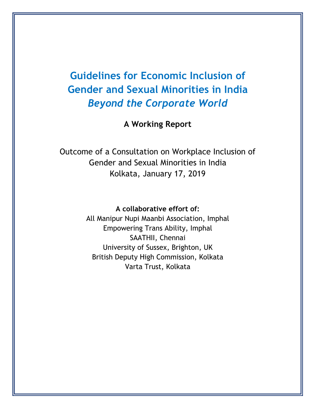 Guidelines for Economic Inclusion of Gender and Sexual Minorities in India Beyond the Corporate World