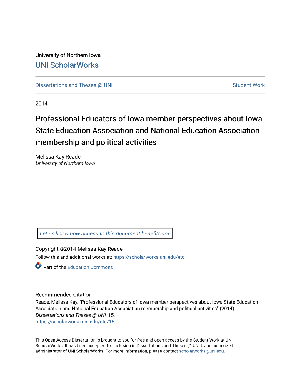 Professional Educators of Iowa Member Perspectives About Iowa State Education Association and National Education Association Membership and Political Activities