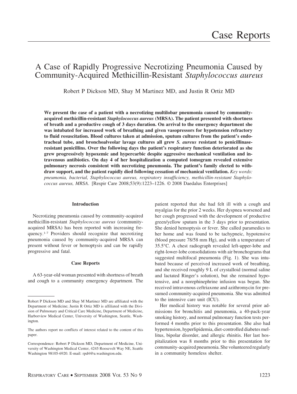 A Case of Rapidly Progressive Necrotizing Pneumonia Caused by Community-Acquired Methicillin-Resistant Staphylococcus Aureus