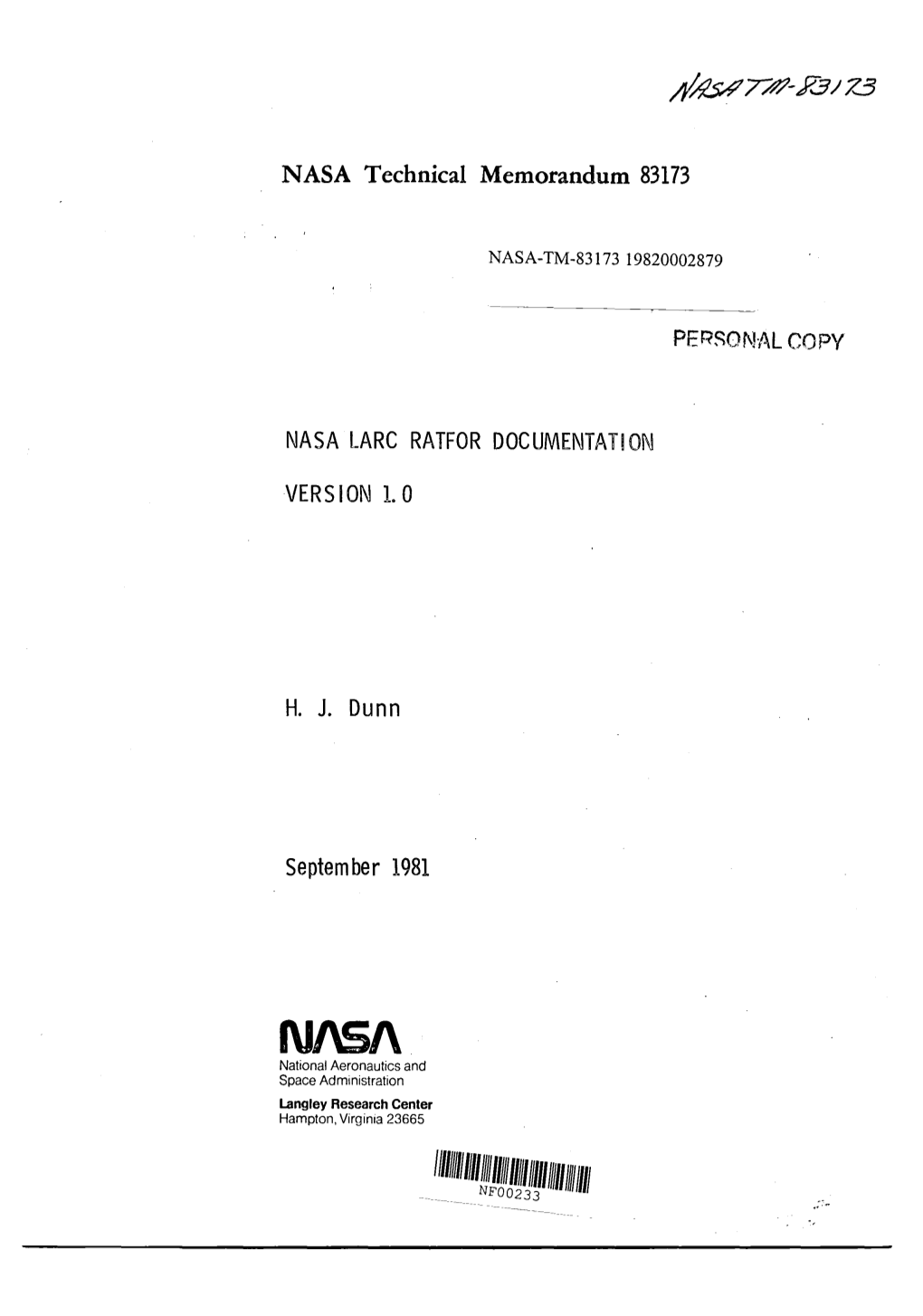 NASA LARC RAFTOR Documentation Version