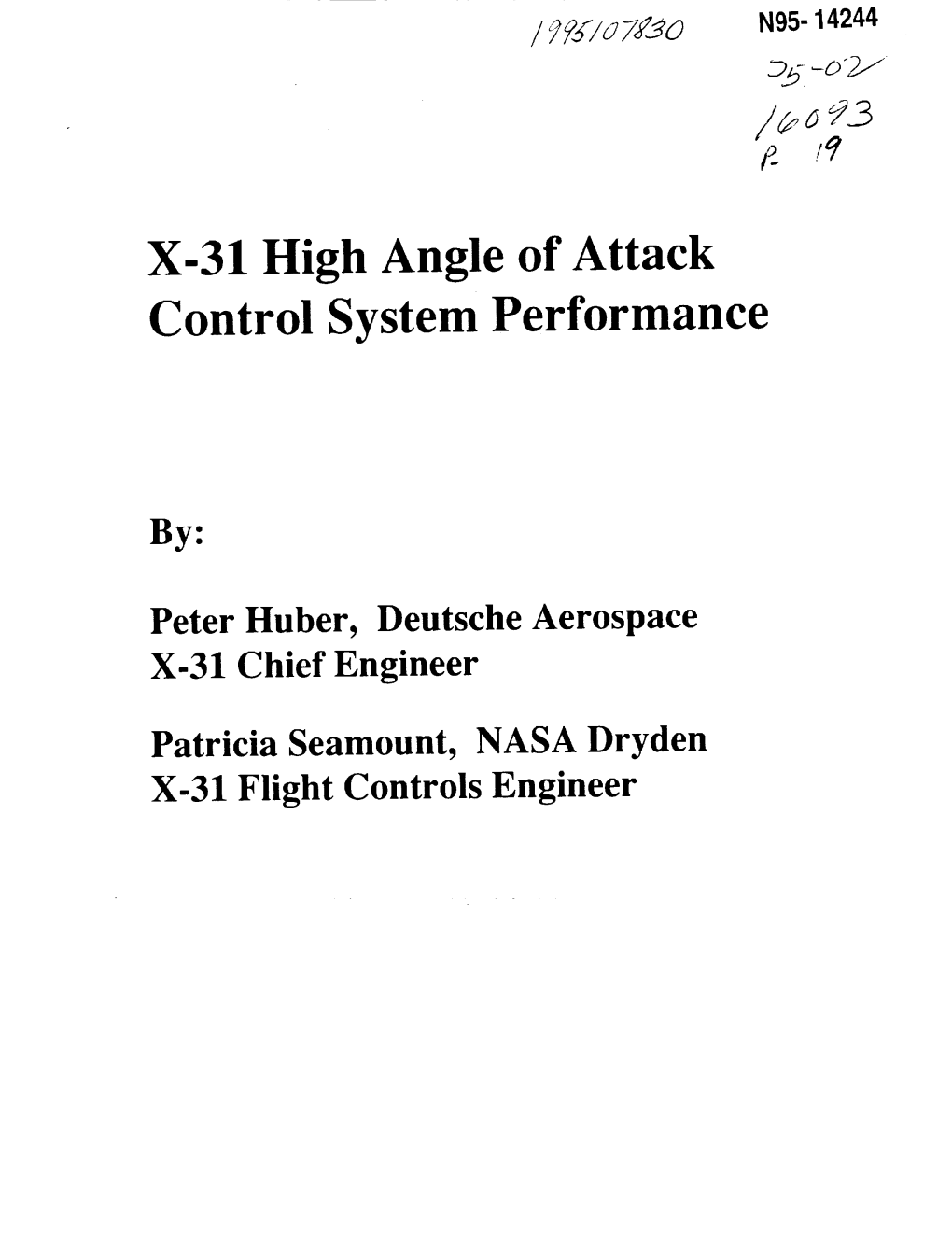 X-31 High Angle of Attack Control System Performance