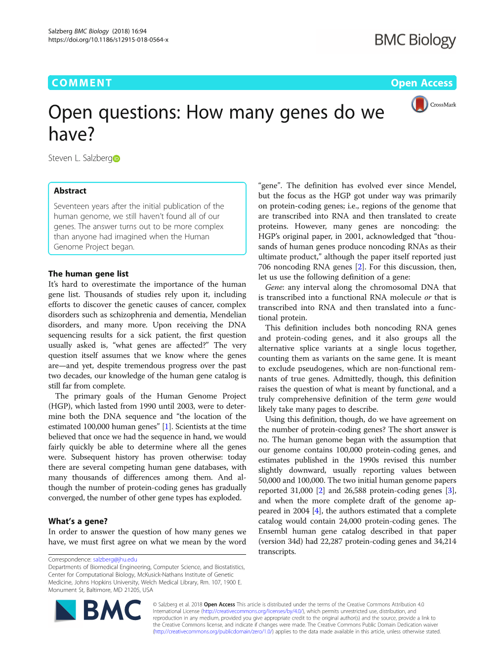 Open Questions: How Many Genes Do We Have? Steven L