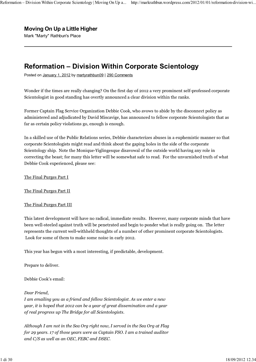 Reformation – Division Within Corporate Scientology | Moving on up A