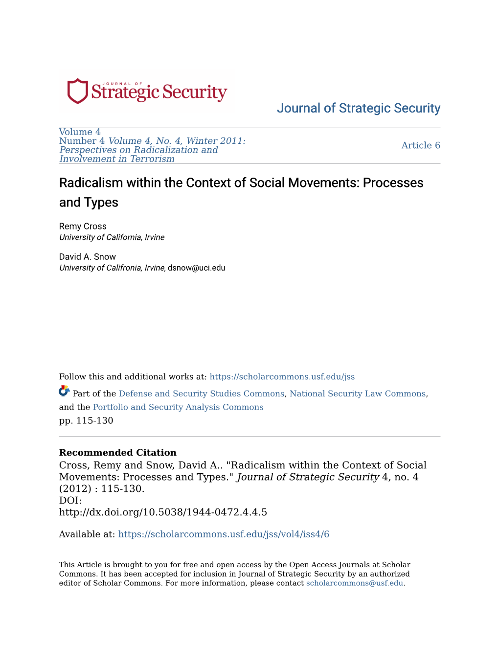 Radicalism Within the Context of Social Movements: Processes and Types