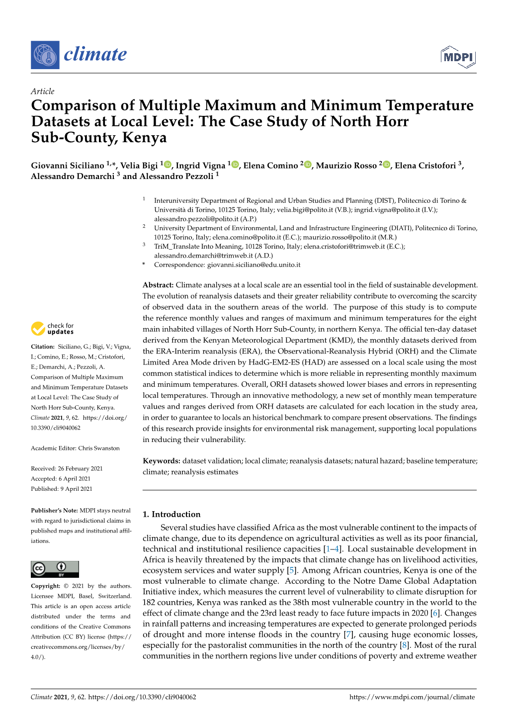 Comparison of Multiple Maximum and Minimum Temperature Datasets at Local Level: the Case Study of North Horr Sub-County, Kenya