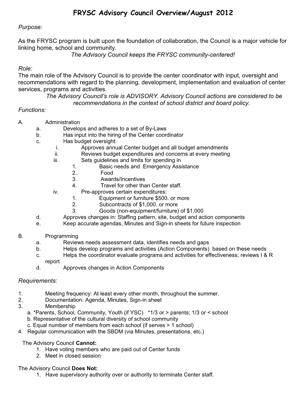 Advisory Council Overview