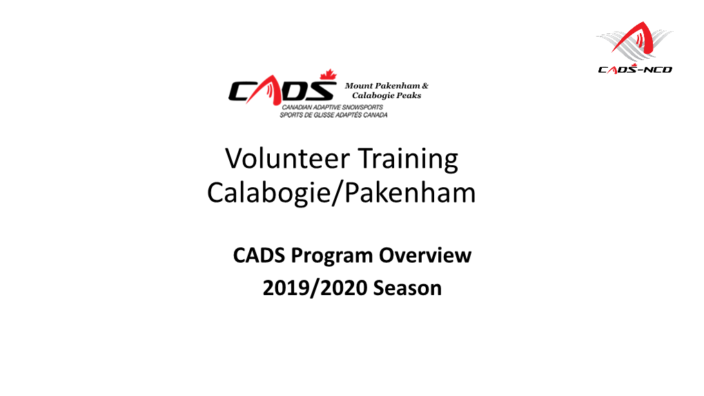 CADS Volunteer Training Schedule Dec 2015