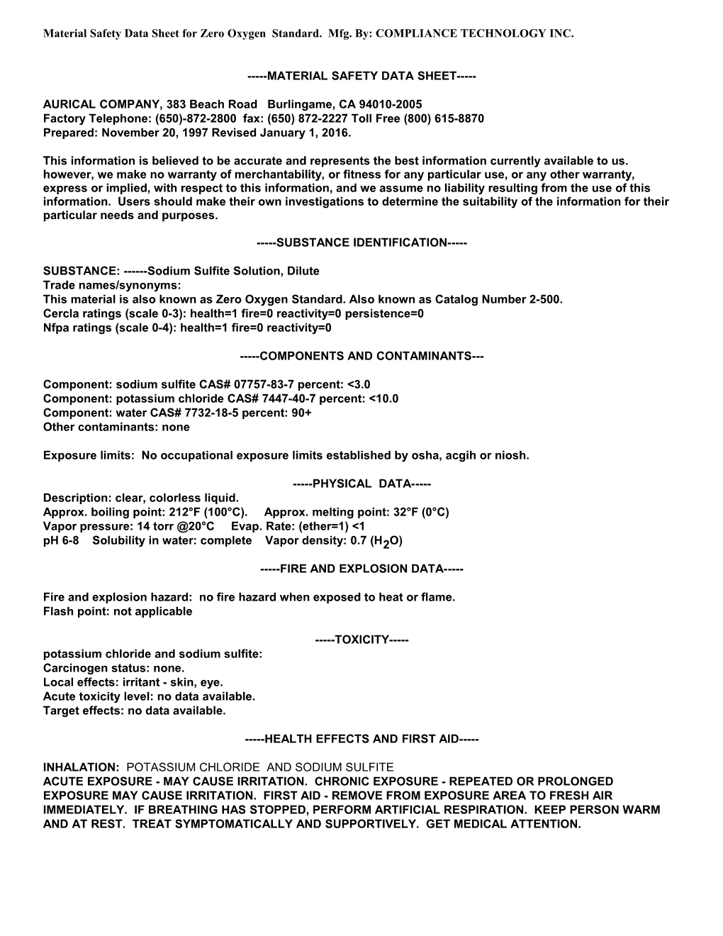 Material Safety Data Sheet s109