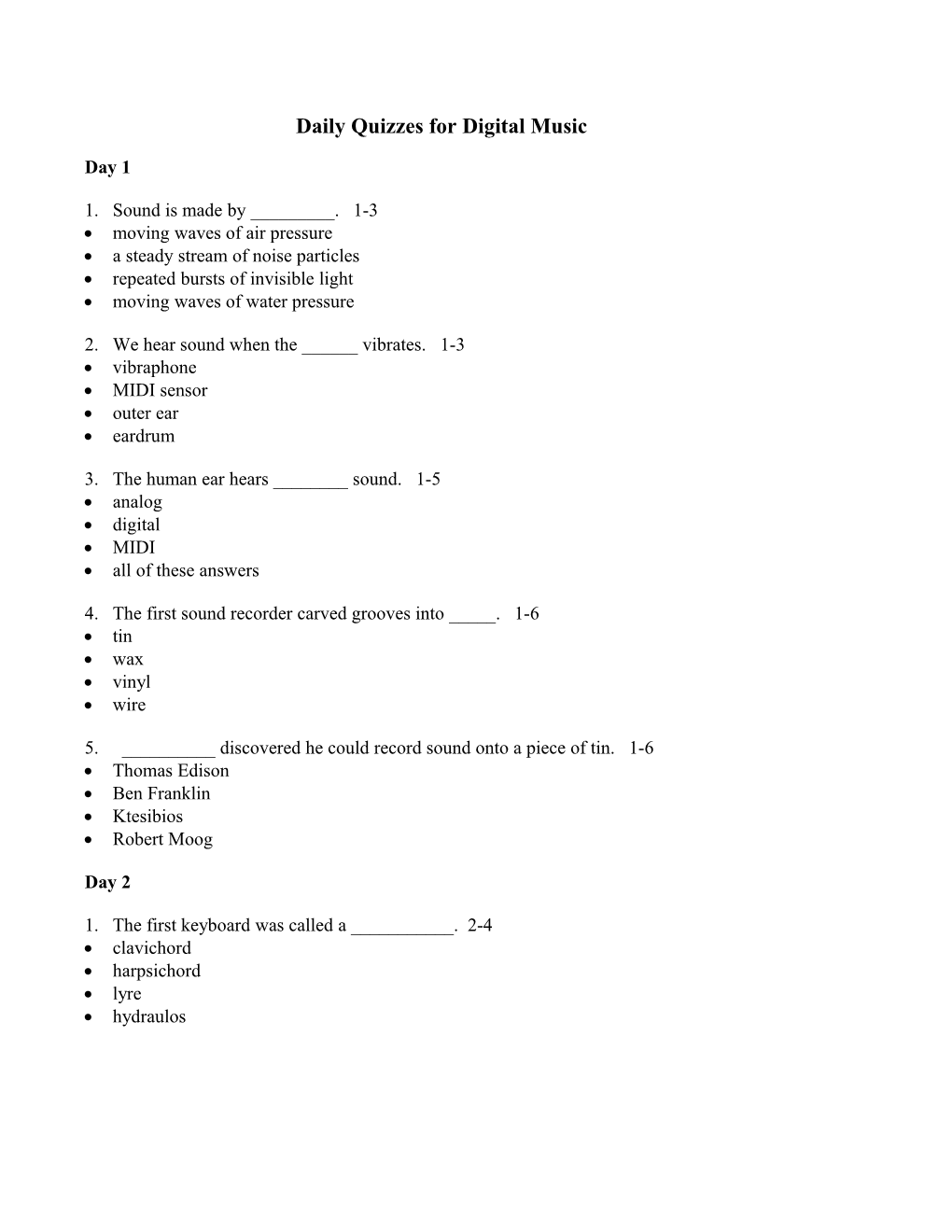 Study Guide Questions for Module 516 Digital Music