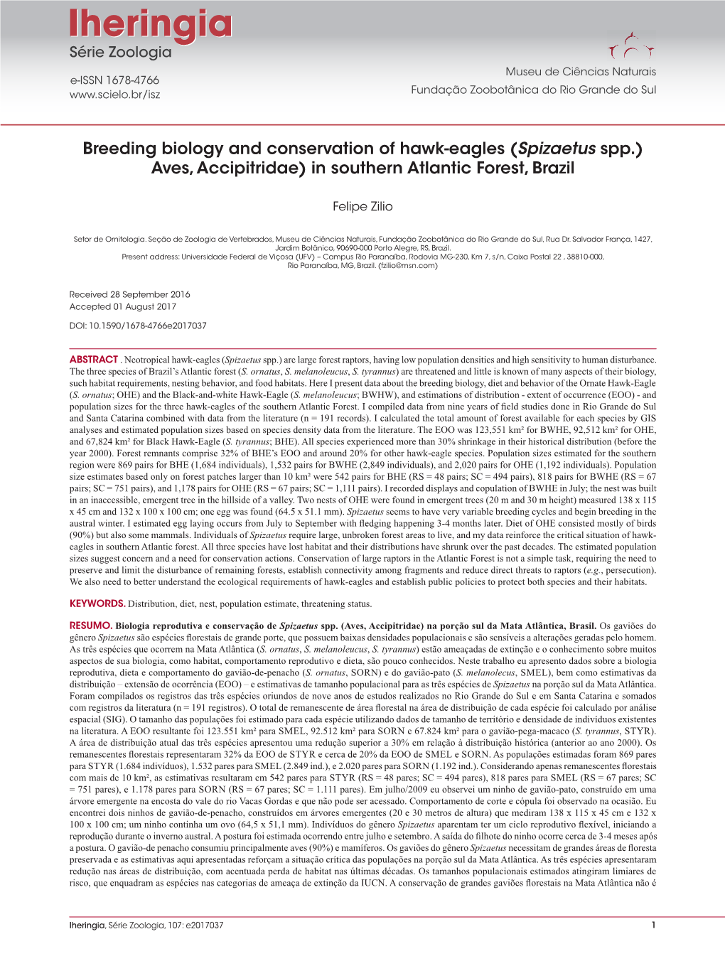 Breeding Biology and Conservation of Hawk-Eagles (Spizaetus Spp.)(Aves