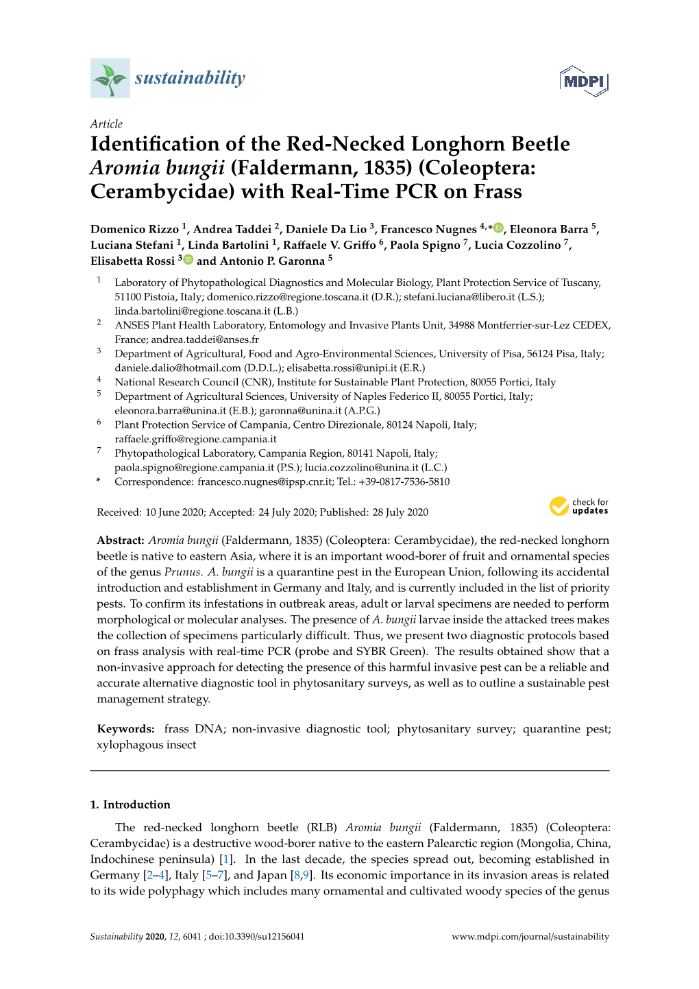 Identification of the Red-Necked Longhorn Beetle Aromia