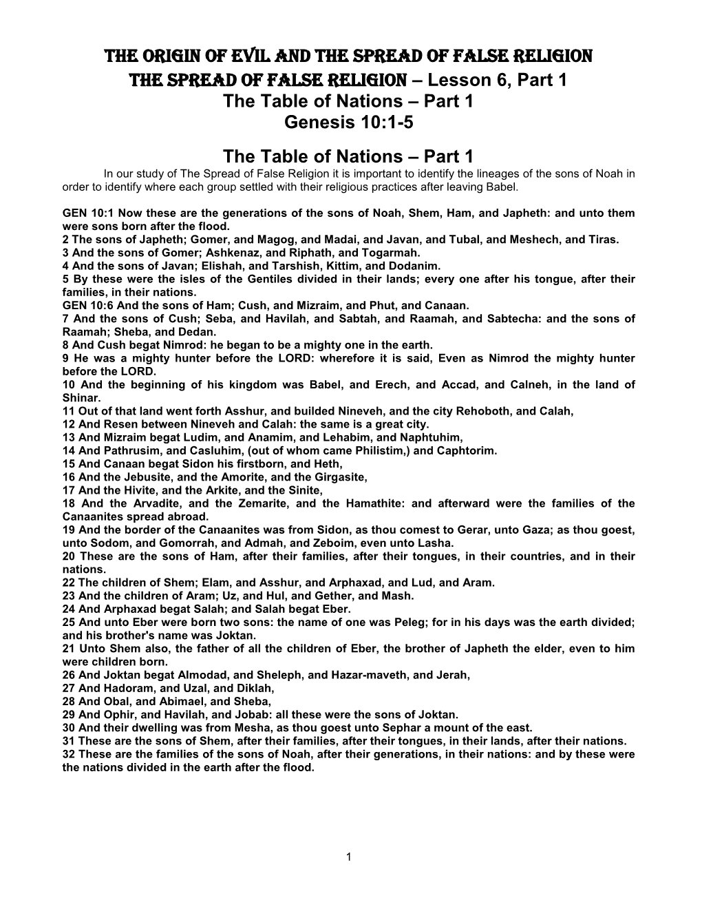 Lesson 6, Part 1 the Table of Nations