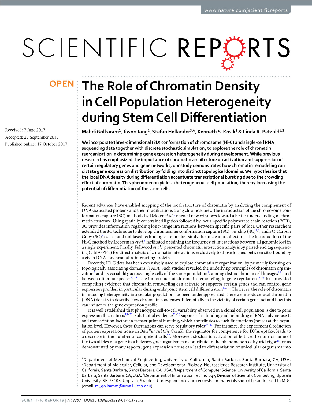 The Role of Chromatin Density in Cell Population Heterogeneity During