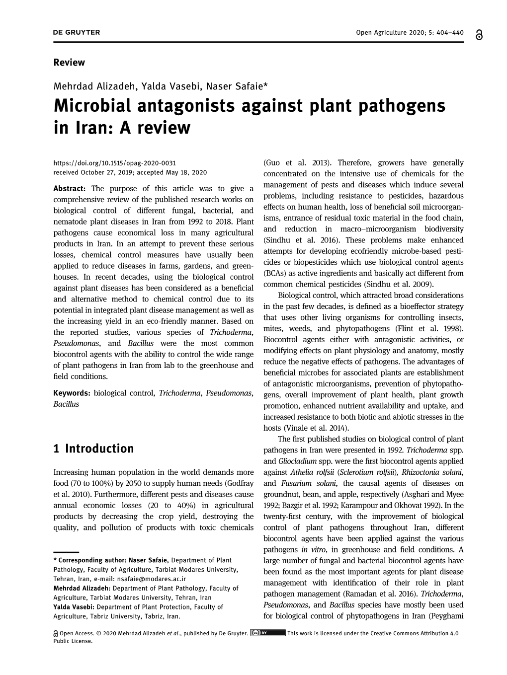 Microbial Antagonists Against Plant Pathogens in Iran: a Review