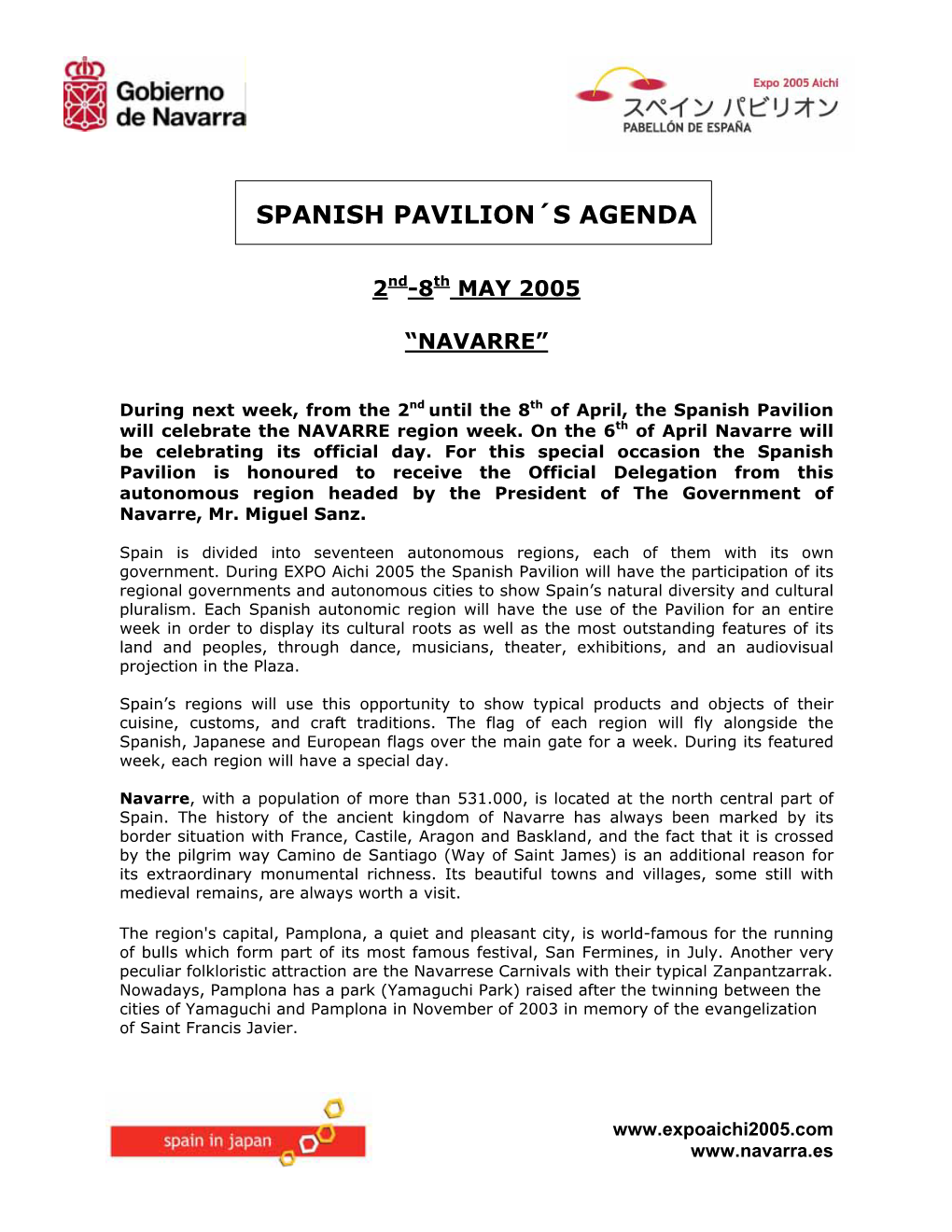 Spanish Pavilion´S Agenda