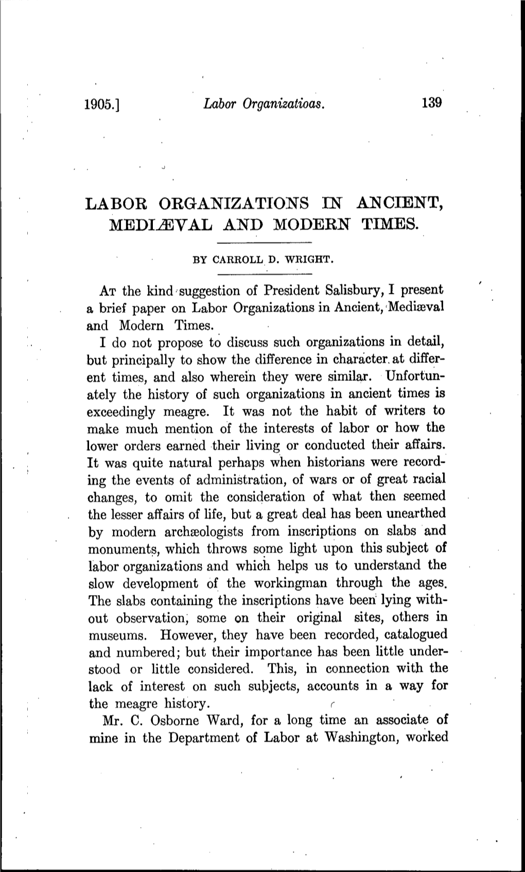 Labor Organizations in Ancient, Medieval and Modern Times
