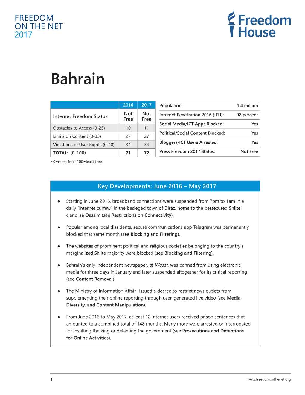 Bahrain: Freedom on the Net 2017