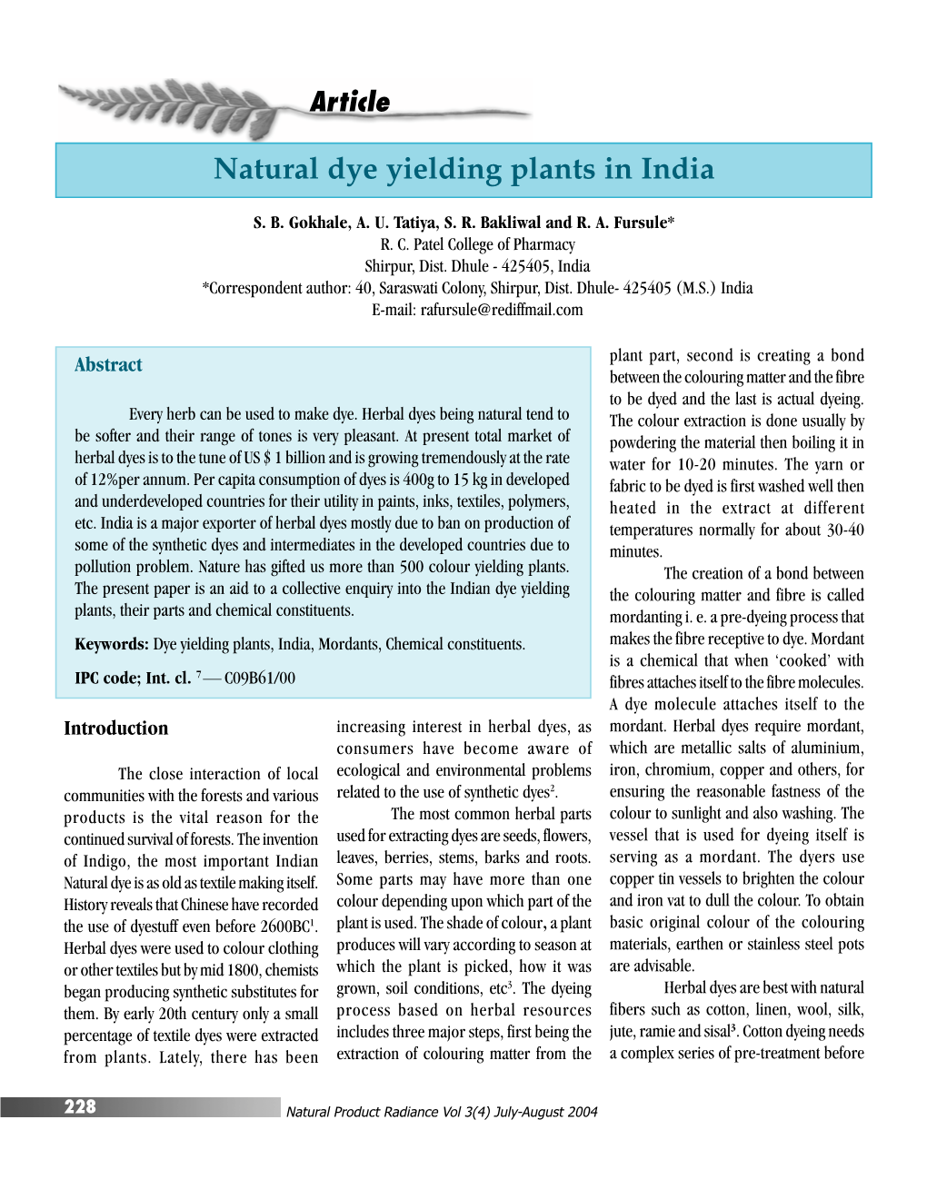 Natural Dye Yielding Plants in India