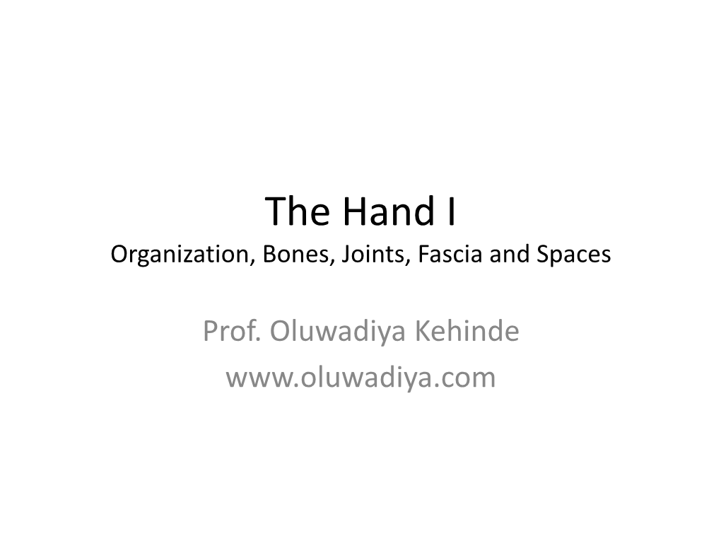 The Hand I Organization, Bones, Joints, Fascia and Spaces