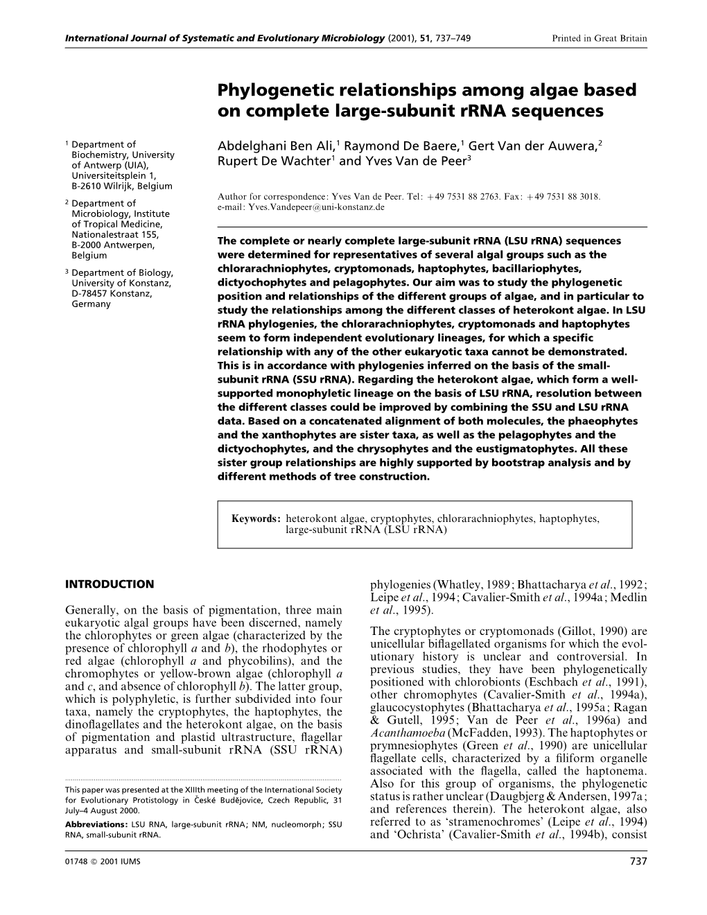 Phylogenetic Relationships Among Algae Based on Complete Large-Subunit Rrna Sequences