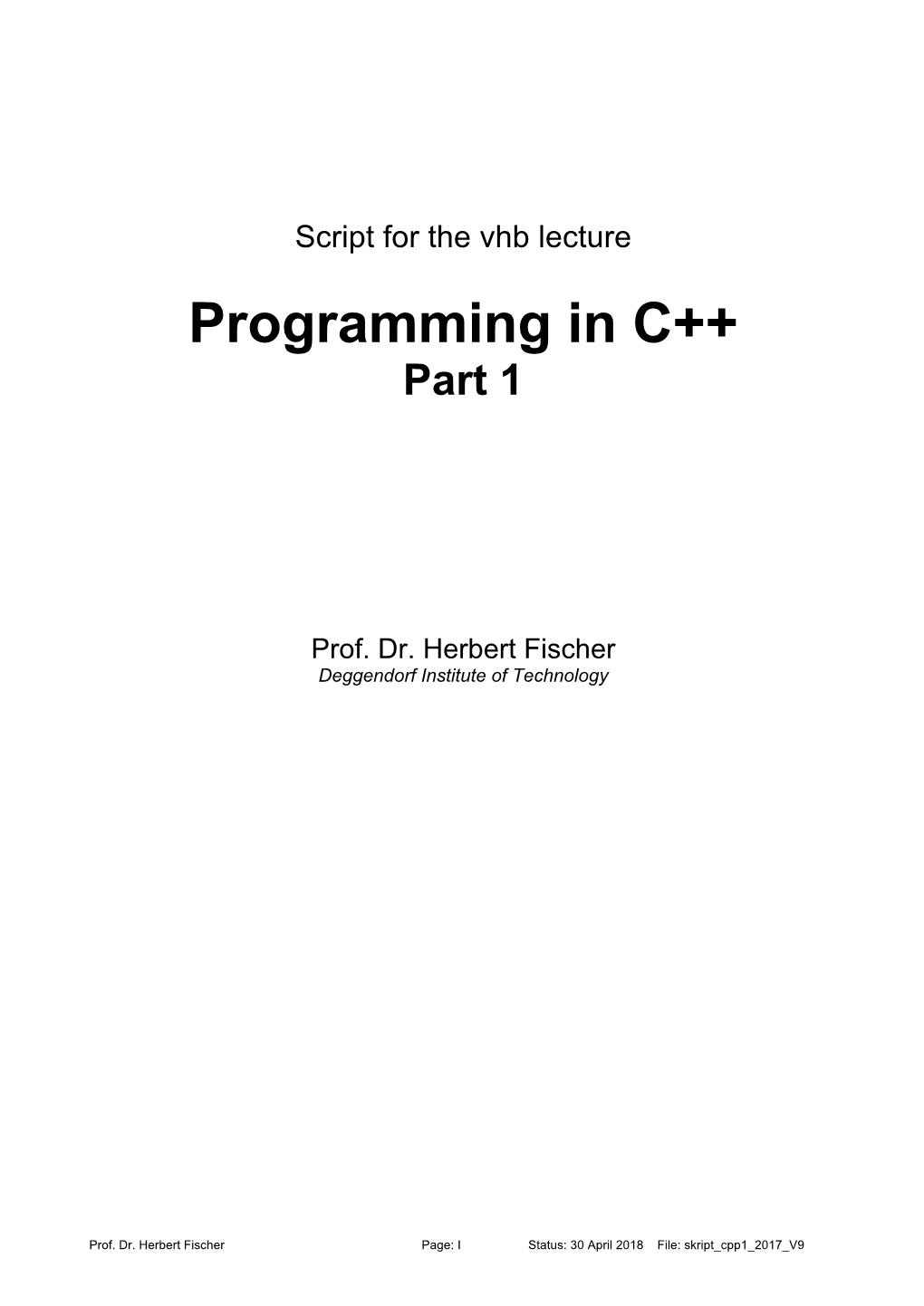 Programming in C++ Part 1