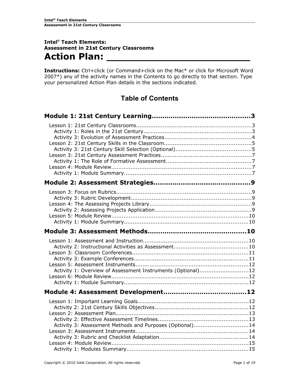 Assessment Action Plan s1