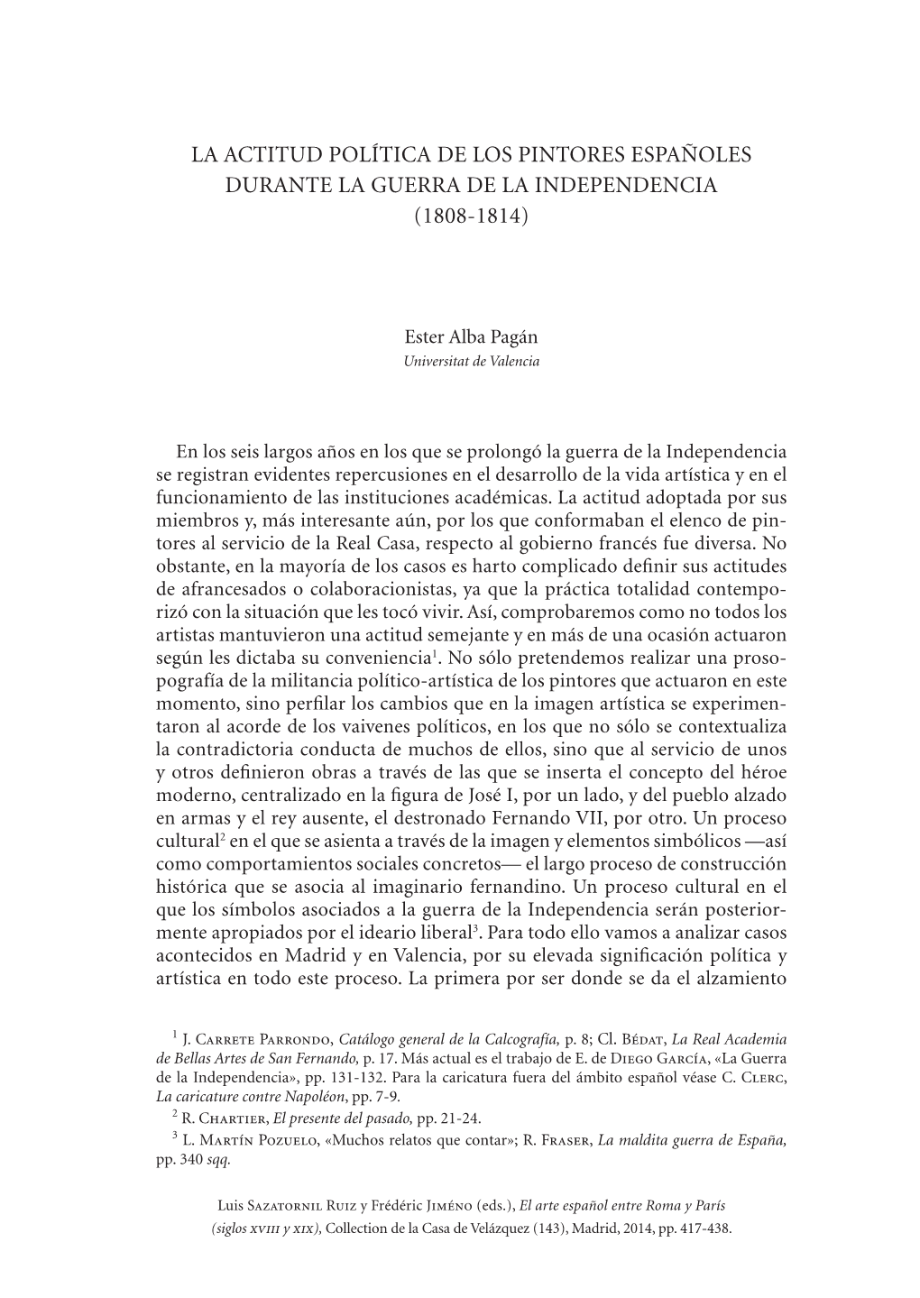 La Actitud Política De Los Pintores Españoles Durante La Guerra De La Independencia (1808-1814)