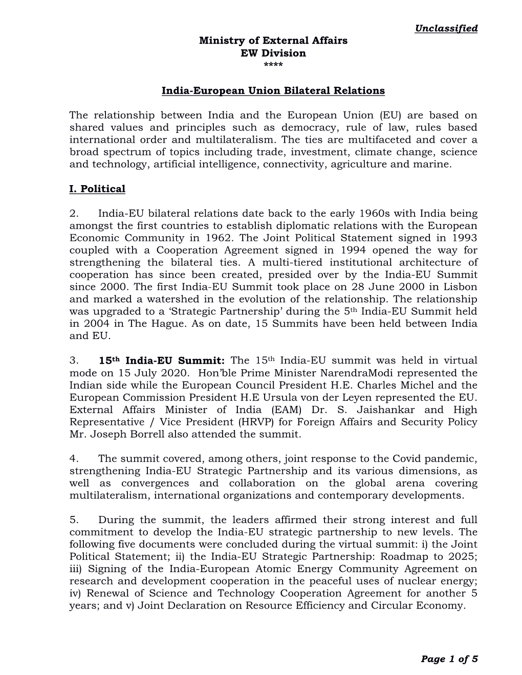 India-EU Relations May 2021