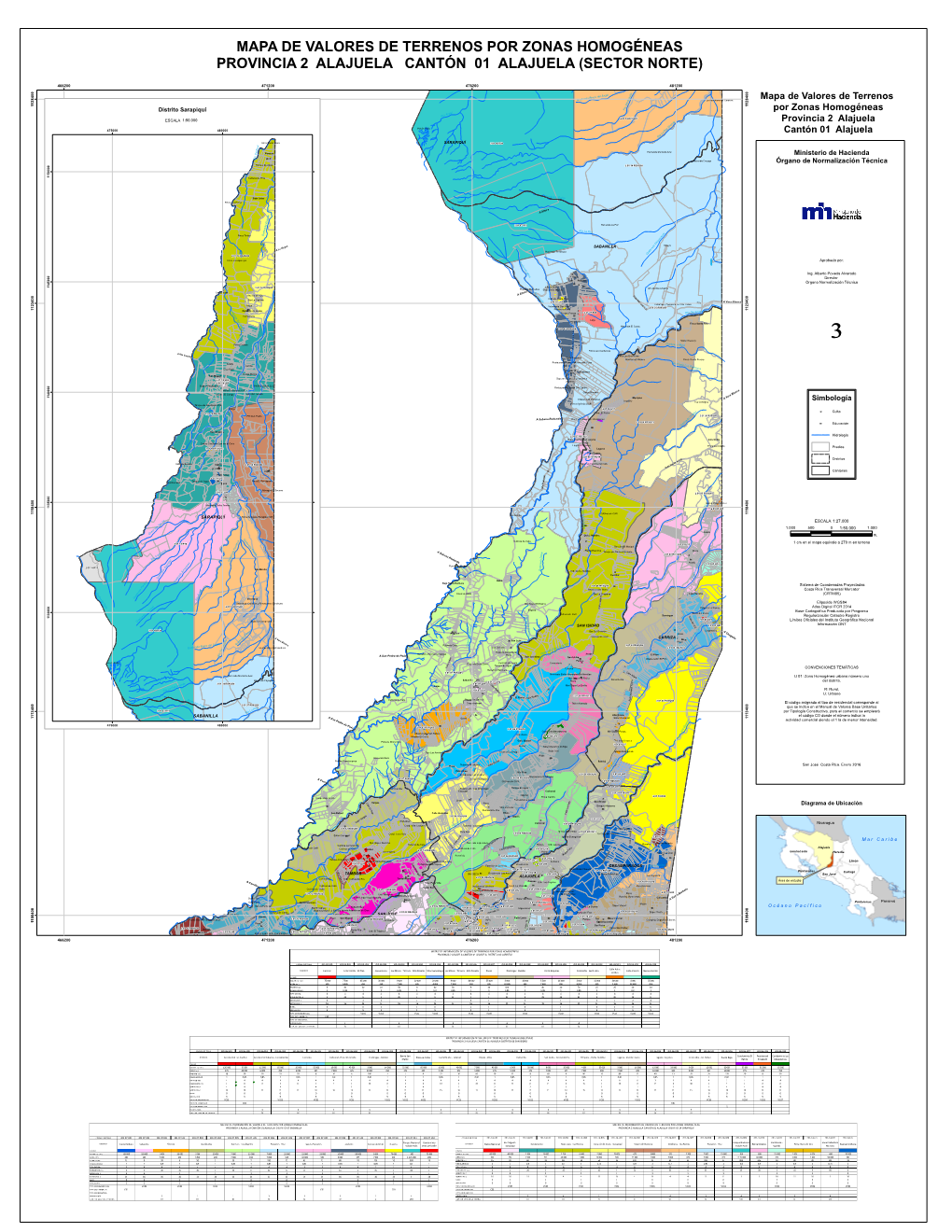 Mapa Del Cantón Alajuela Norte 01, Distrito 01 a 14