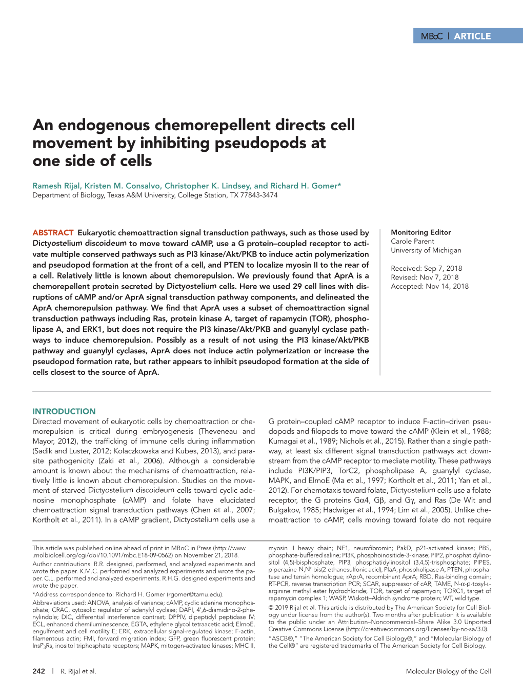 An Endogenous Chemorepellent Directs Cell Movement by Inhibiting Pseudopods at One Side of Cells