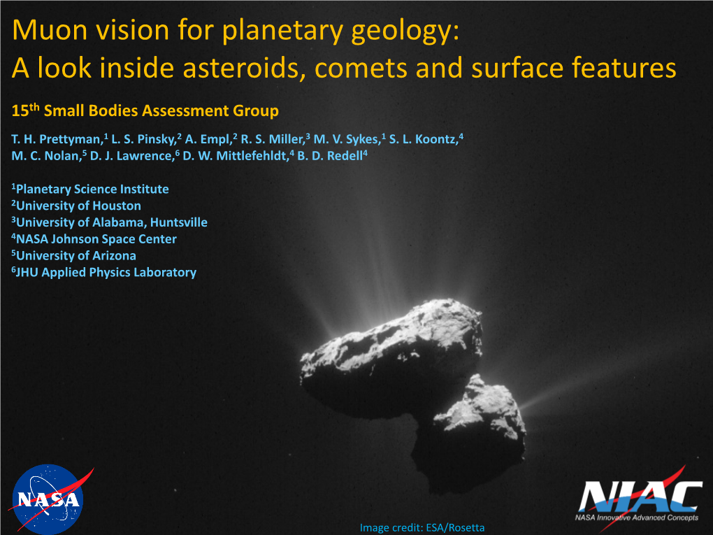 Muon Vision for Planetary Geology: a Look Inside Asteroids, Comets and Surface Features 15Th Small Bodies Assessment Group T