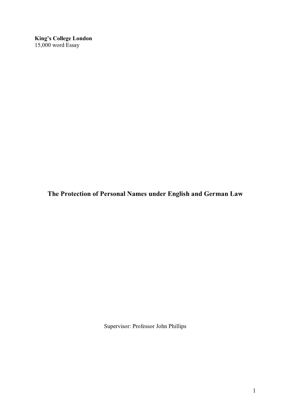 The Protection of Personal Names Under English and German Law
