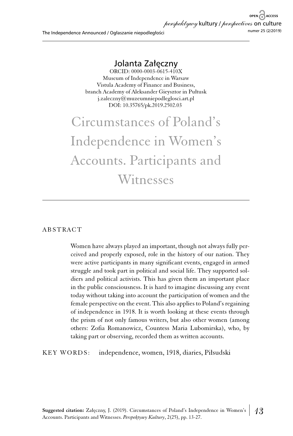 Circumstances of Poland's Independence in Women's