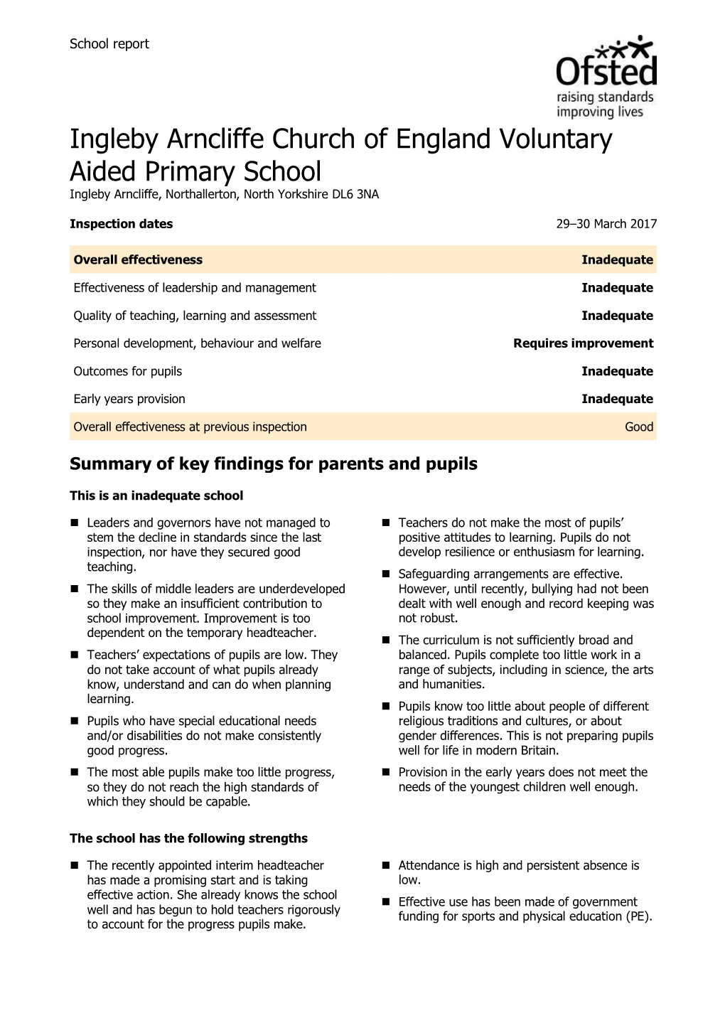 Ingleby Arncliffe Church of England Voluntary Aided Primary School Ingleby Arncliffe, Northallerton, North Yorkshire DL6 3NA