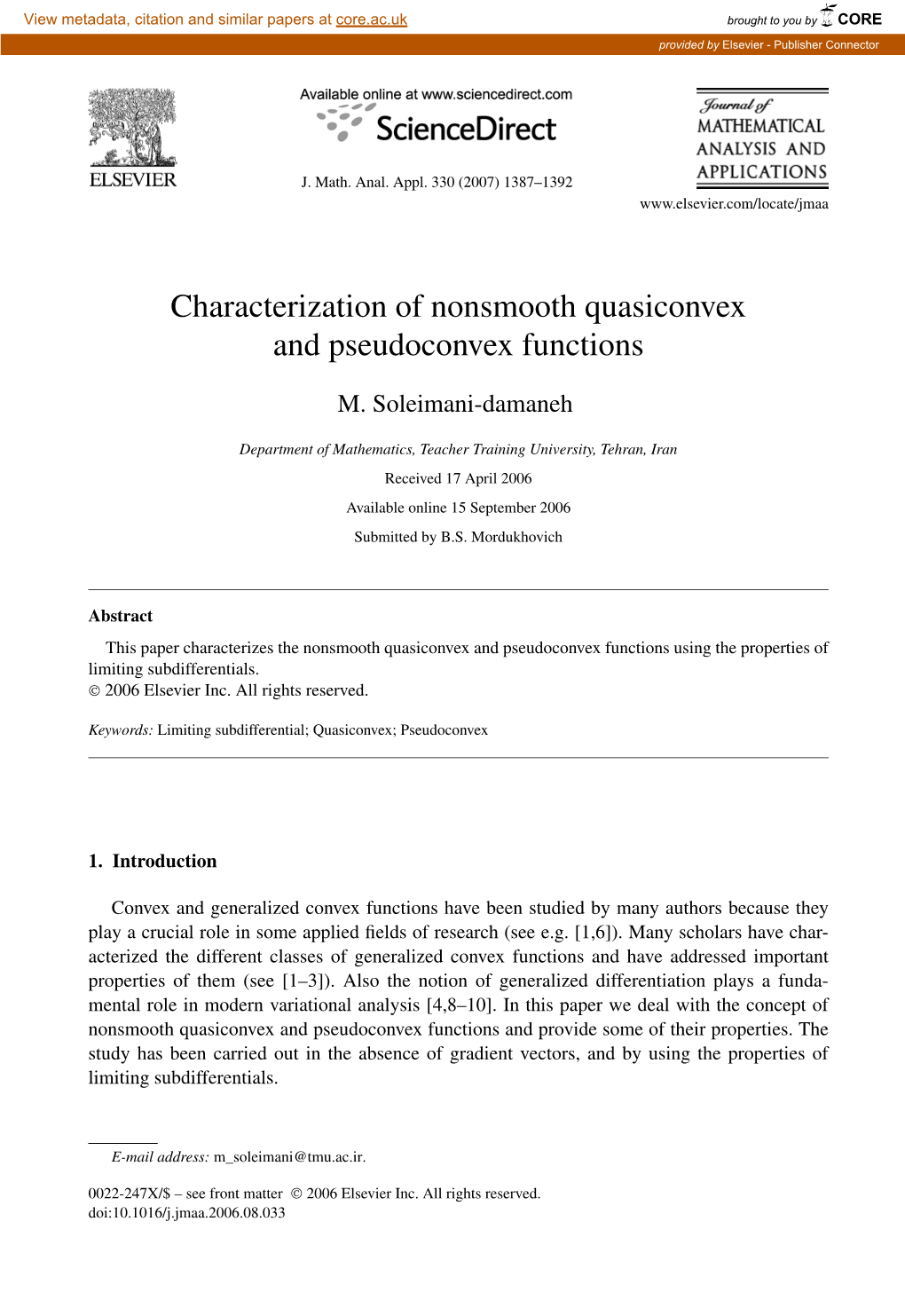 Characterization of Nonsmooth Quasiconvex and Pseudoconvex Functions