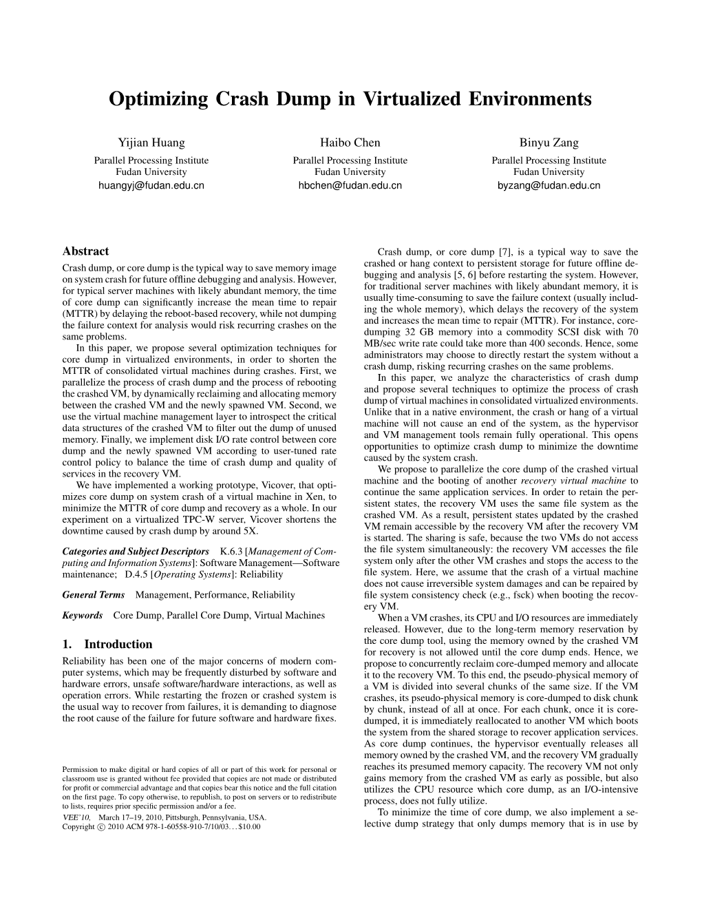 Optimizing Crash Dump in Virtualized Environments