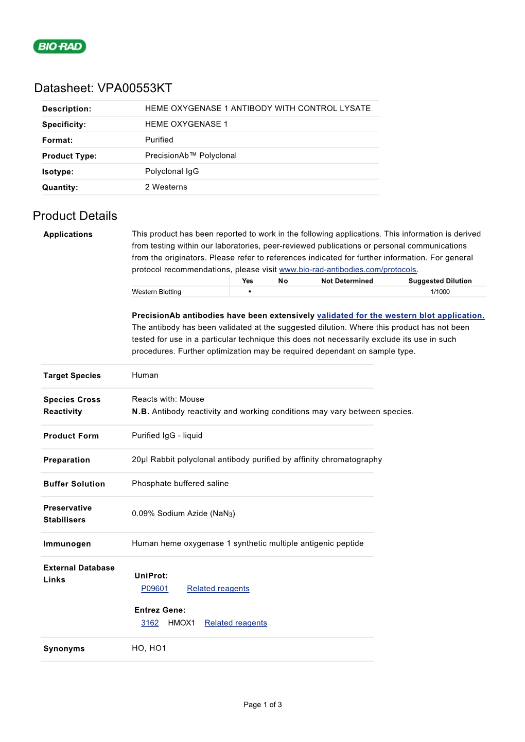 Datasheet: VPA00553KT