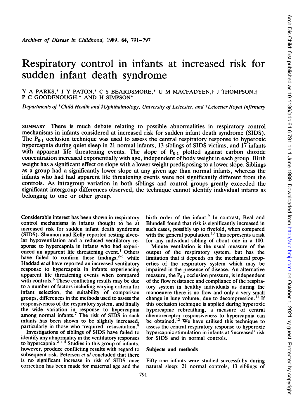 Respiratory Control in Infants at Increased Risk for Sudden Infant Death Syndrome