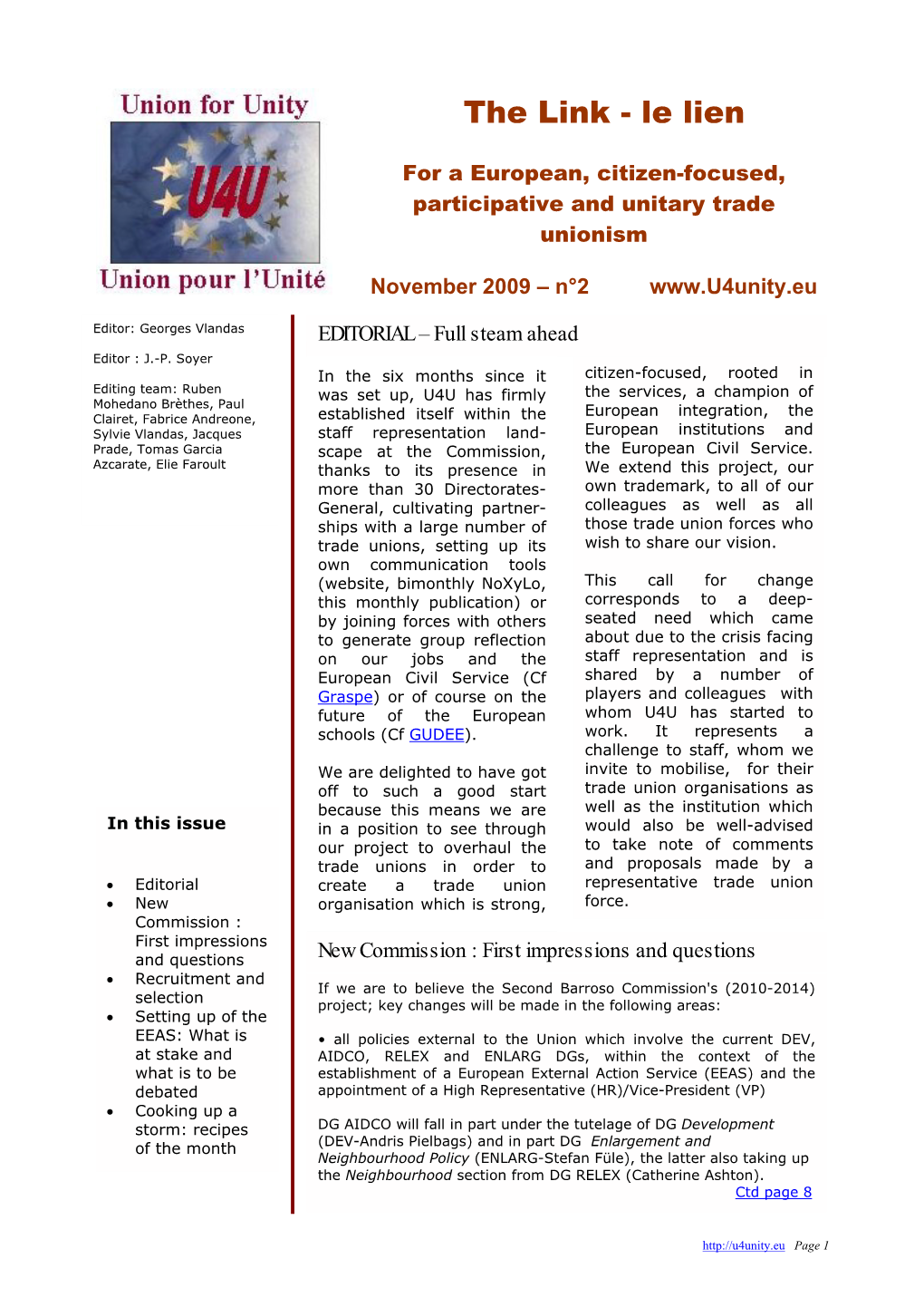 Newsletter of Union for Unity