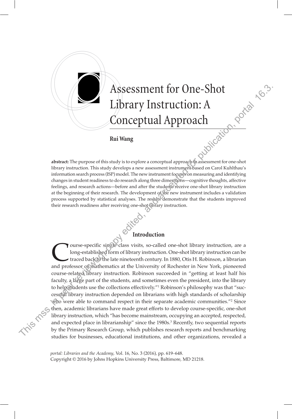 Assessment for One-Shot Library Instruction: a 16.3