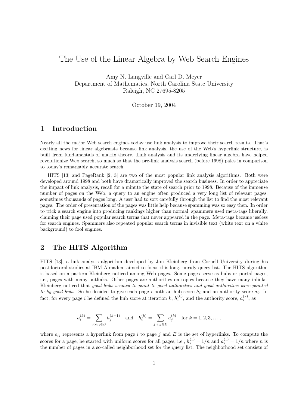 The Use of the Linear Algebra by Web Search Engines