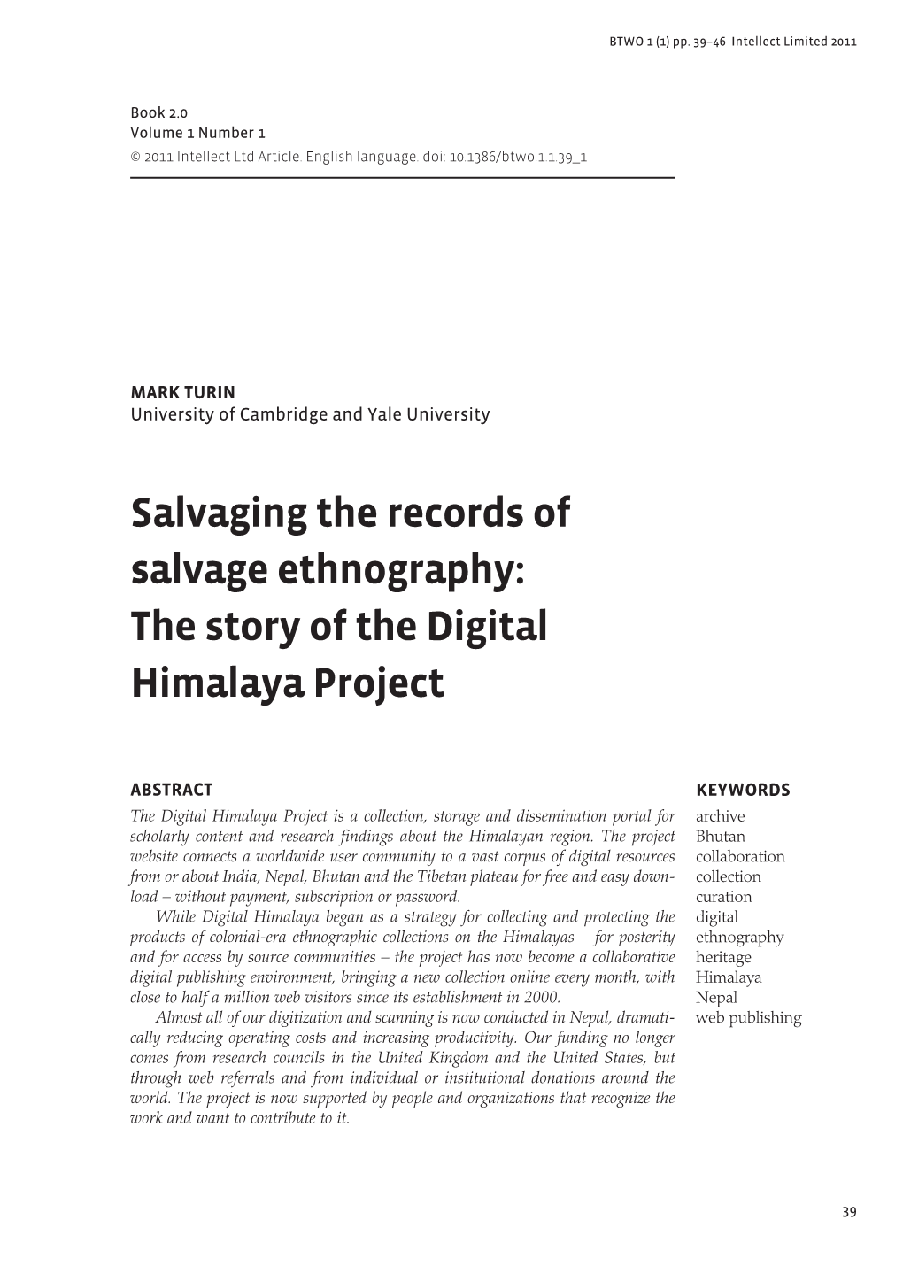 Salvaging the Records of Salvage Ethnography: the Story of the Digital Himalaya Project