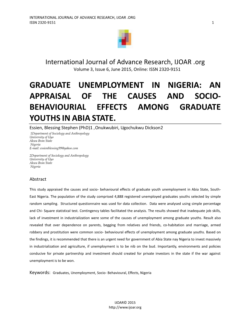 Behaviourial Effects Among Graduate Youthsin Abia State