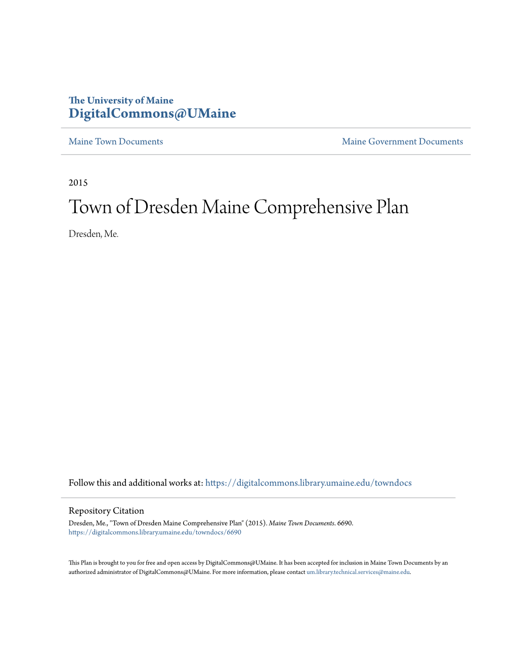 Town of Dresden Maine Comprehensive Plan Dresden, Me