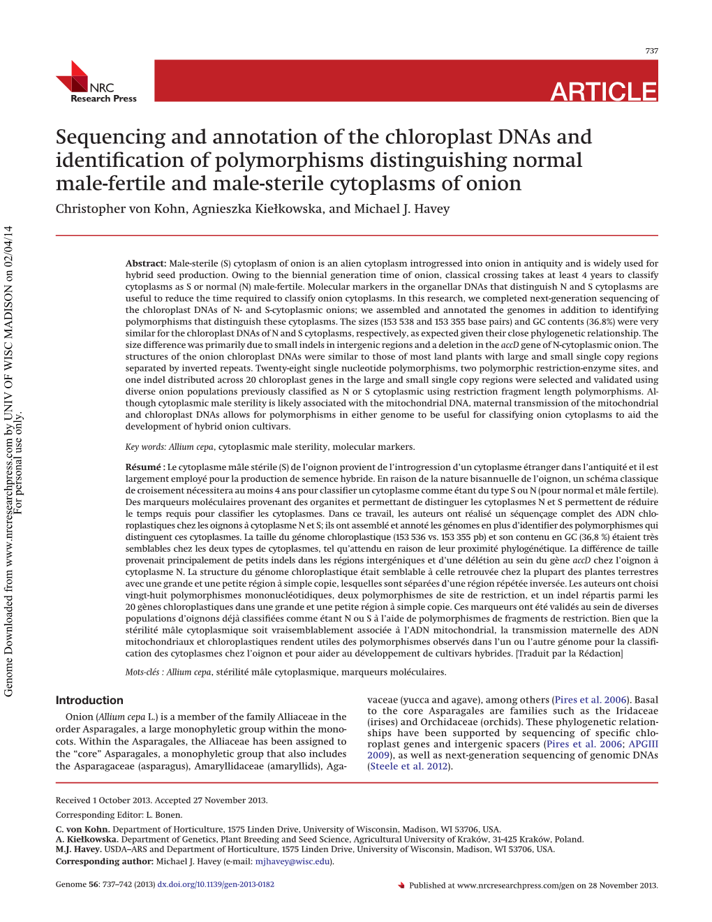 Sequencing and Annotation of the Chloroplast Dnas and Identification