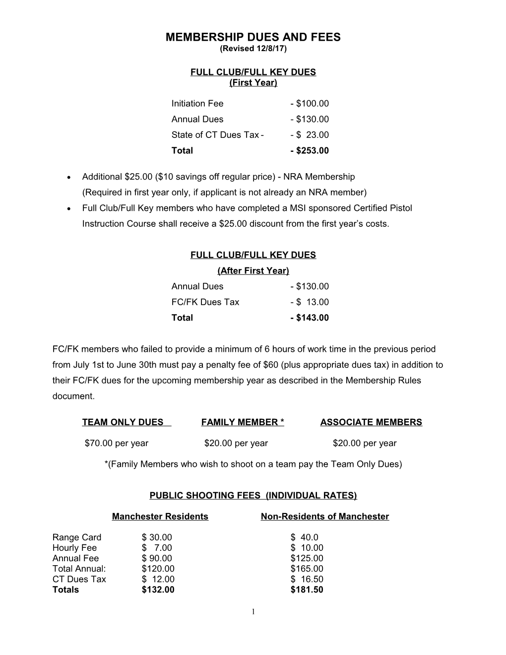 Membership Dues and Fees