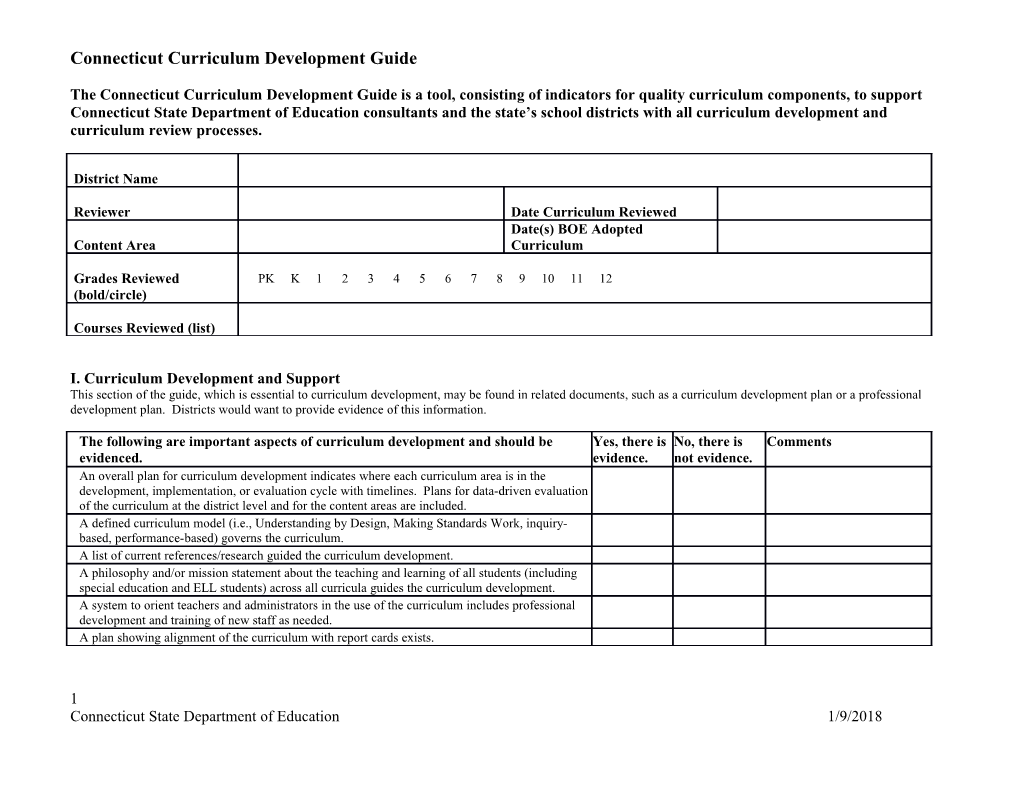 Curriculum Evaluation Rubric