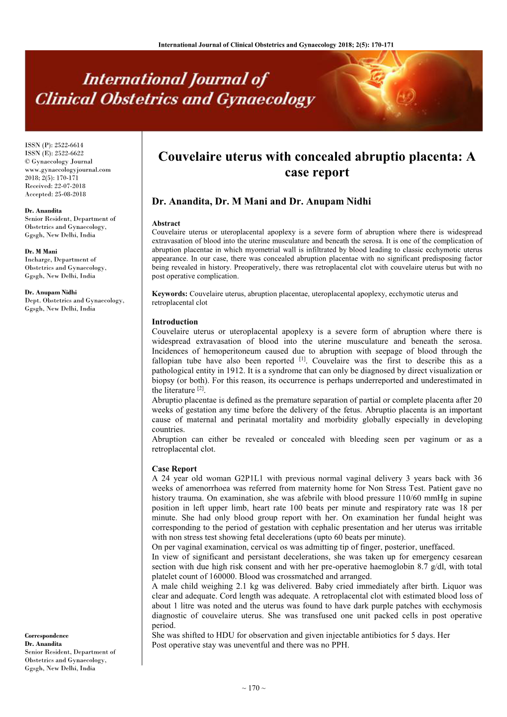 Couvelaire Uterus with Concealed Abruptio Placenta: a Case Report