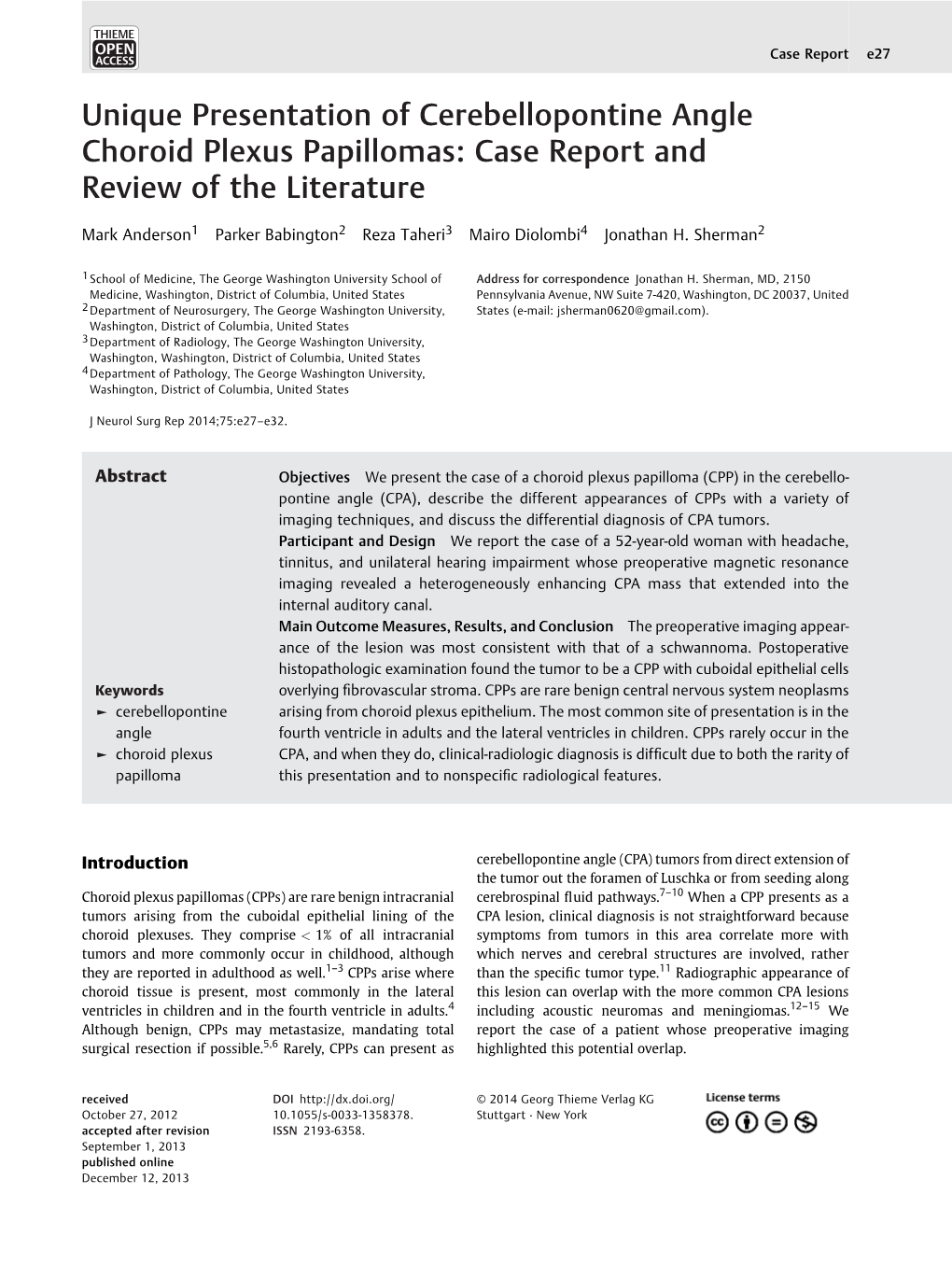 Unique Presentation of Cerebellopontine Angle Choroid Plexus Papillomas: Case Report and Review of the Literature