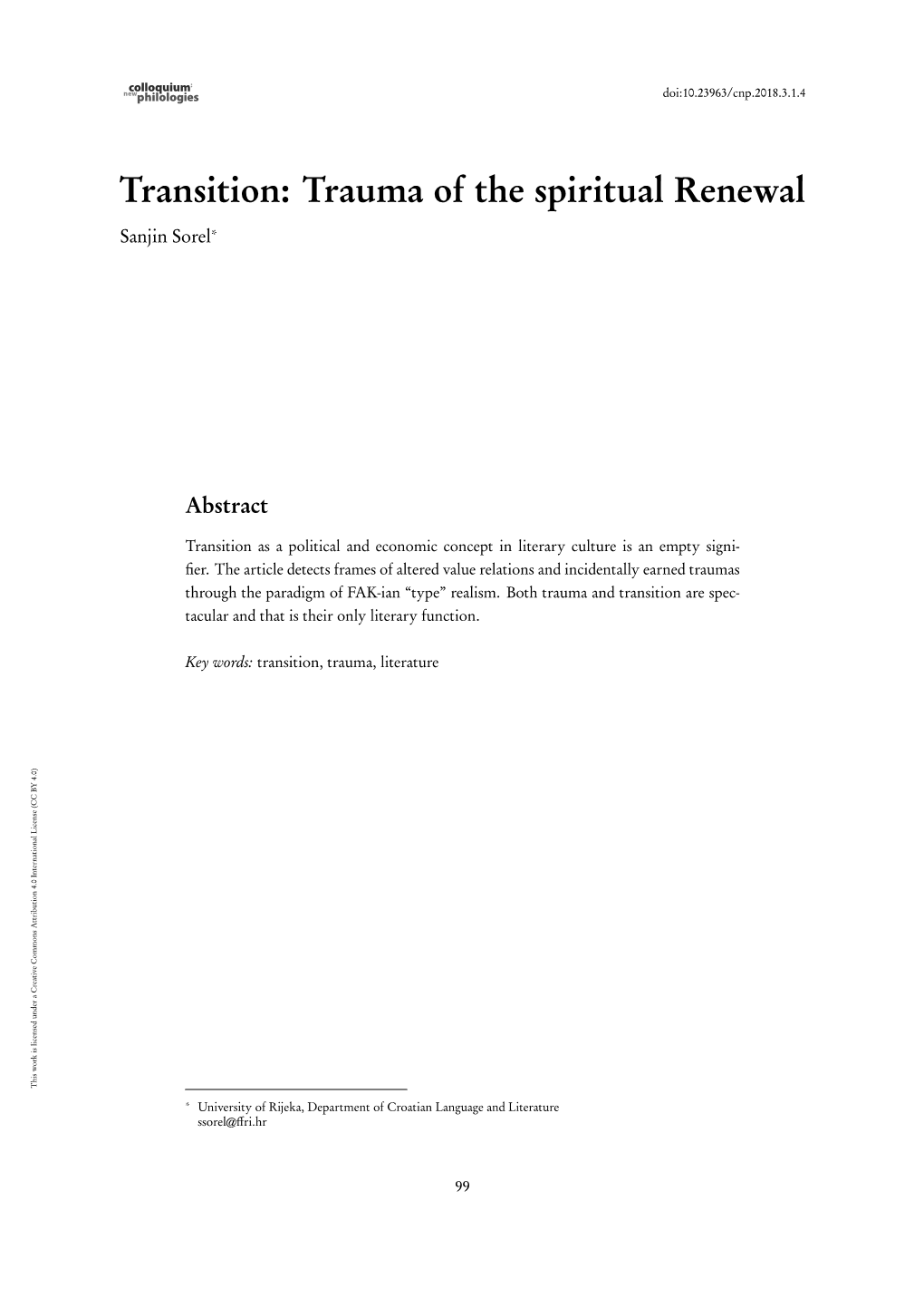 Transition: Trauma of the Spiritual Renewal